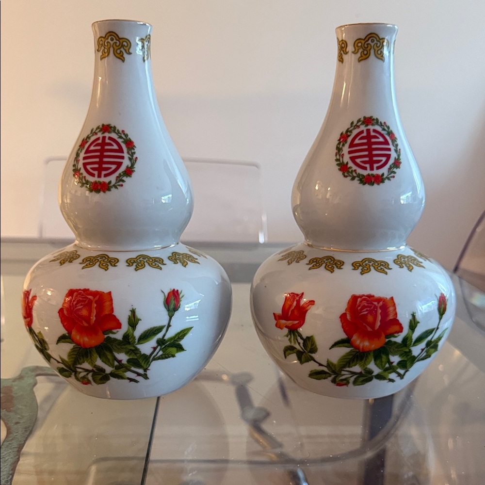 New dynasty wine co. Sake bottles Charming White gourd decanters orange rose (2)